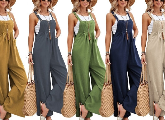 Wide Leg Jumpsuit with Pockets - 10 Colours, 6 Sizes