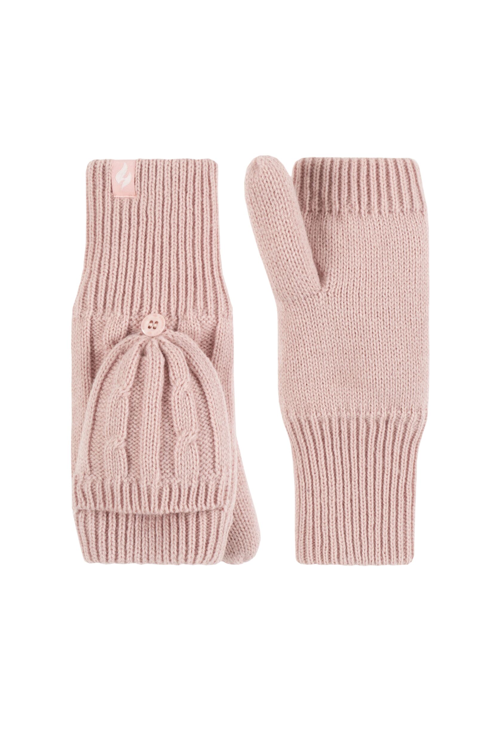 Women's 1 Pair SOCKSHOP Heat Holders Ash Cable Knit Converter Mittens Dusky Pink One Size
