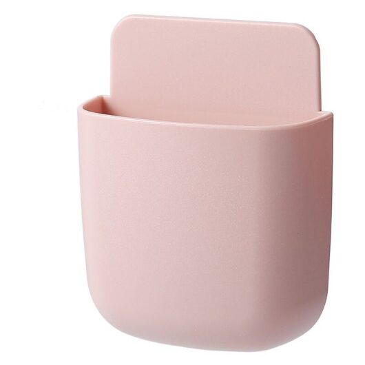 Cyslmuk - 4Pcs Pink Wall Mounted Remote Control Storage Box Self-Adhesive Remote Control Holder Phone Charging Rack Stand for Remote Control, Pencil,