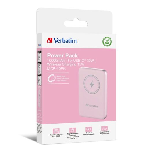 Verbatim Power Pack Charge n Go Magnetic Wireless Power Bank 10000mAh Pink, none