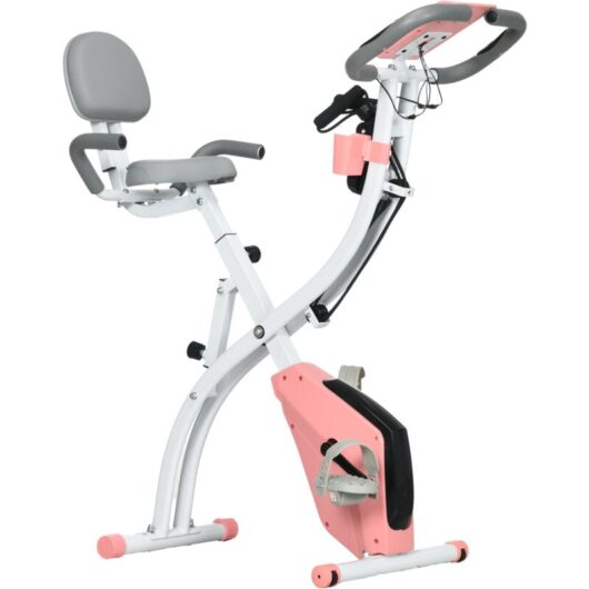2-In-1 Upright Exercise Bike 8-Level Adjustable with Pulse Sensor Pink - Homcom
