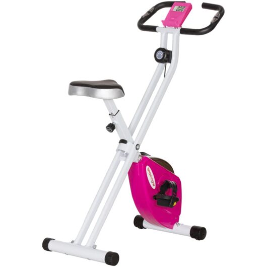 Folding Exercise Bike with Heart-Rate Sensor for Home Use, Pink/White - Sportnow