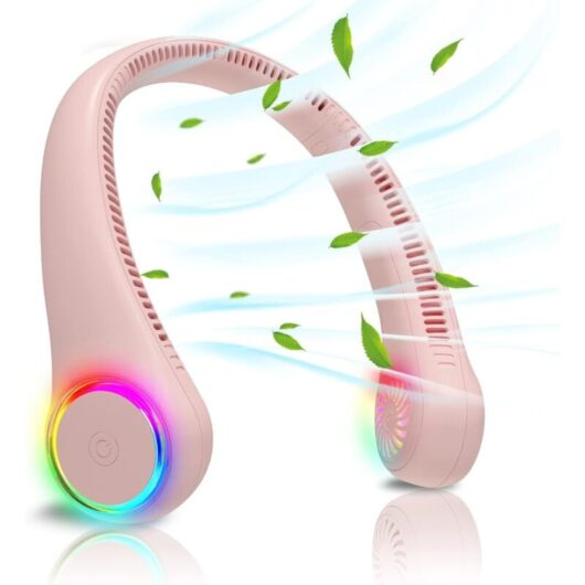 Neck Fan, Portable Fan, Mini usb Fan, Bladeless Fan, Powerful and Quiet Fan with 4000 mAh Battery 3 Speeds for Outdoor Camping Office Room, Pink