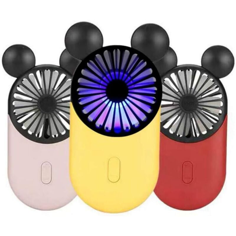 Cute mini personal fan, 3 adjustable speeds, portable stand, for indoor and outdoor activities, set of 3 cute mice (red + pink + yellow)