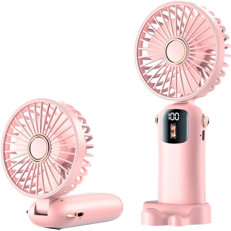 Portable Fan, Mini usb Rechargeable Handheld Fan, 1-100 Adjustable Wind Speed, with led Display, Cord and Base, Ideal for Bedroom, Office, Outdoor,