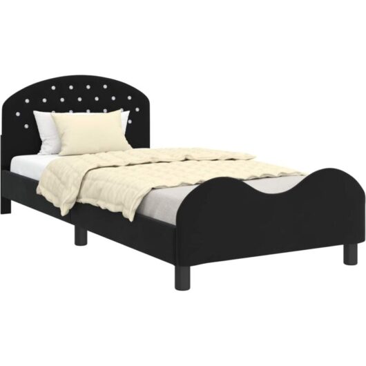 Children's Bed Frame with Headboard Black 90 x 190 cm Velvet vidaXL