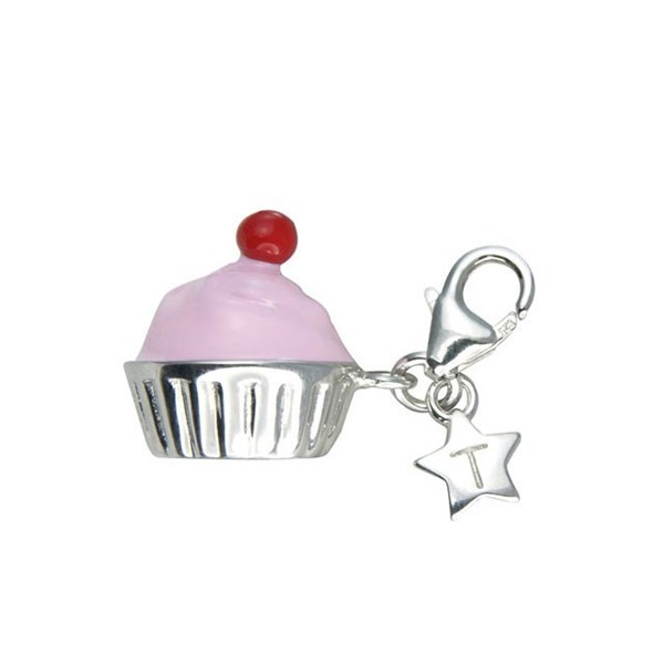Tingle SCH177 Silver Enamel Pink Cupcake Charm - F8161