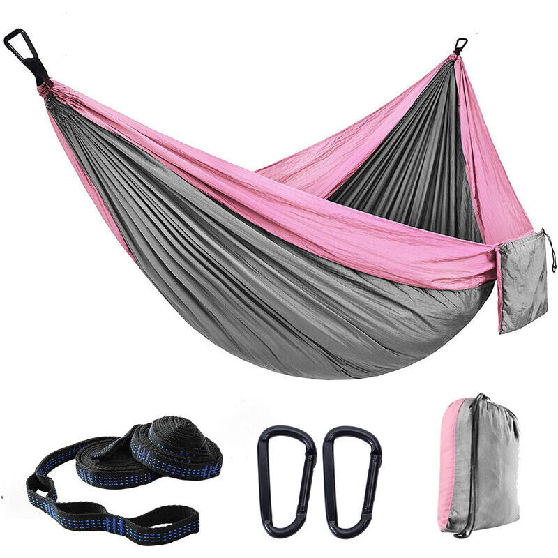 Outdoor hammock, 300x200cm travel hammock for 2 people, 300kg parachute silk camping hammock with 2 nylon straps + 2 sturdy steel hiking buckles (New