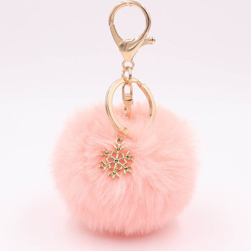 Dewdat - Christmas Pompom and Snowflake Keychain Pendant for Car Phone Pouch Party Accessories Home Decoration Pendant Accessories-Pink