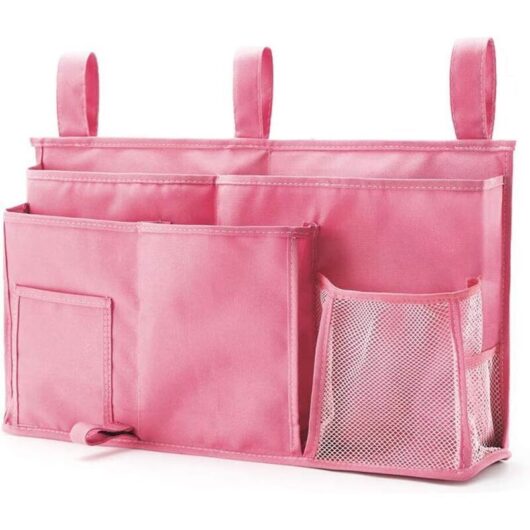 Bunk Bed Storage Bag (Pink), Hanging Bed Storage Bag, 8 Pockets, for Student Room Bed, Hospital Bed, Bed Rails